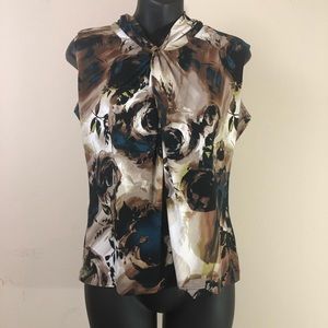 Worthington Womens Top Blouse Sz SP Black Floral